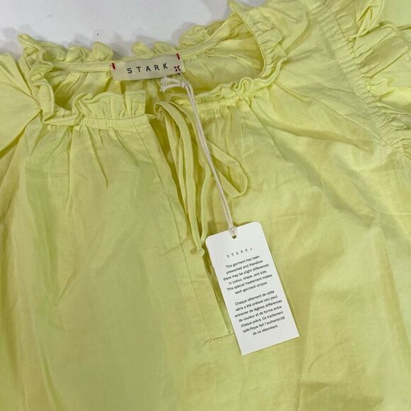 Stark X Blouse Womens Medium Yellow Tie Front Ruffle Short Sleeves Top New - Picture 4 of 10